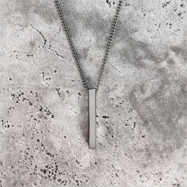 Mens Jewellery Rectangle Pendant Classic Width 2mm Stainless Steel Link Chain Necklace For Men Jewelry Gift_ipsvogv.com