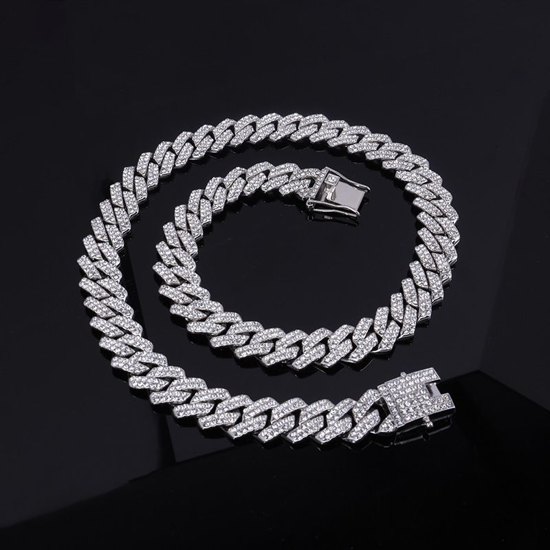 Unisex Jewelry Fashion New 14mm Diamond Full Drill Men And Women Alloy Necklace Hip Hop Style Rap Cuban Chain_ipsvogv.com