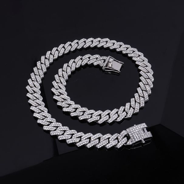 Unisex Jewelry Fashion New 14mm Diamond Full Drill Men And Women Alloy Necklace Hip Hop Style Rap Cuban Chain_ipsvogv.com