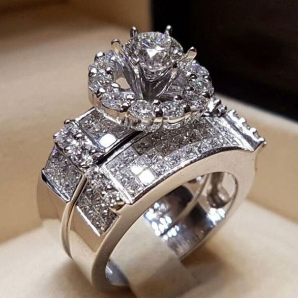 Cao Shi Ring Fashion Women's Engagement Set Ring Zircon Micro Inlaid Platinum Jewelry_ipsvogv.com