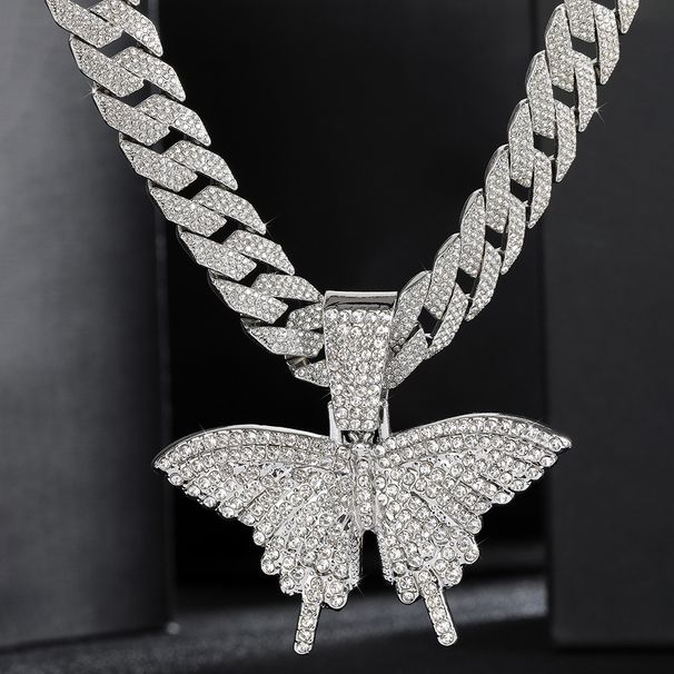 Hip hop necklace street rap butterfly pendant Cuban necklace personality trend couple necklace_ipsvogv.com