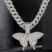 Hip hop necklace street rap butterfly pendant Cuban necklace personality trend couple necklace_ipsvogv.com