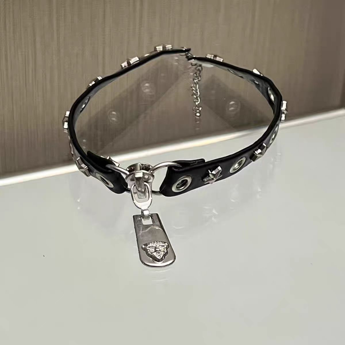Leopad Head Zippe Necklace, Haajuku Gothic Subcultue, Niche Design, Vesatile Neck Stap, Punk Hip-hop Leathe_ipsvogv.com