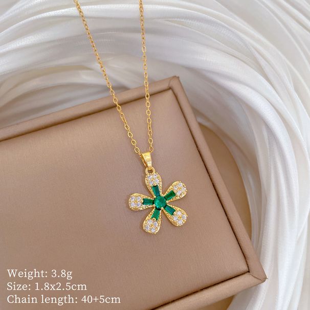 Titanium Steel 【 】 Five Petal Flower Light Luxury Temperament Gorgeous Full Diamond Necklace Women's Versatile 【 】_ipsvogv.com