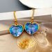 Sea Blue Peach Heart Glass Crystal with Personalized Diamond Setting, Light Luxury Earhooks, and Niche Earrings_ipsvogv.com