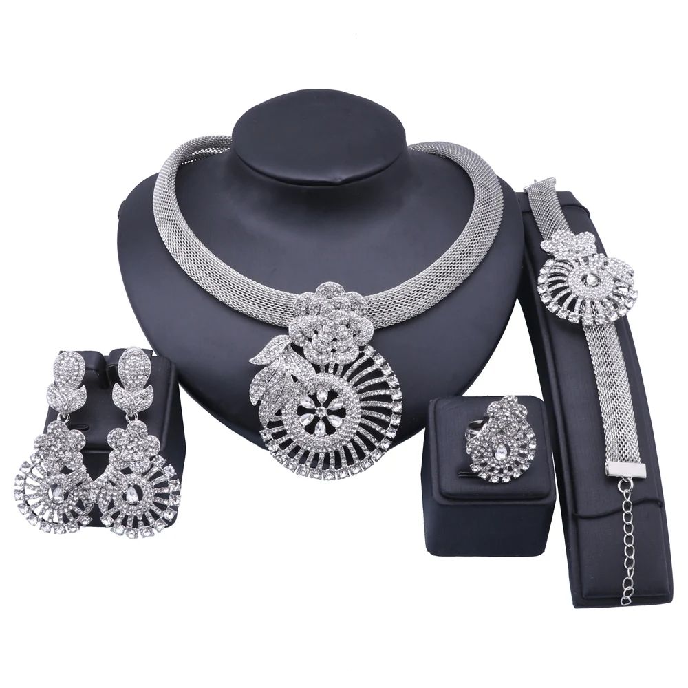Italian Gold Color Crystal Jewelry Set Elegant Wer Necklace Earrings Ring Bangle For Women Bride Wedding Party_ipsvogv.com