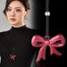 Autumn Winter Burgundy Ribbon Bow Pendant Necklace For Women Heart Ankola Red Long Sweater Chain Versatile Accessory_ipsvogv.com