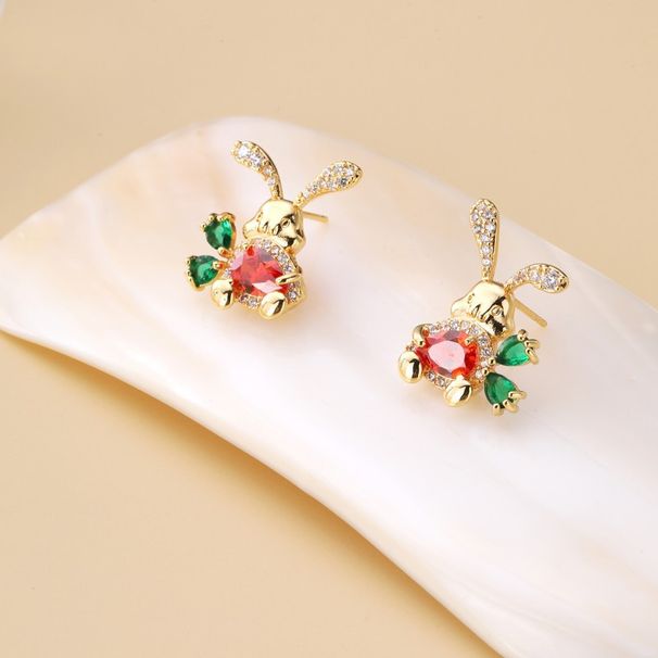 Brass Real Gold Electroplating Hot Selling Cute Rabbit Inlaid Zircon Niche Light Luxury Super Flash Female Earrings_ipsvogv.com