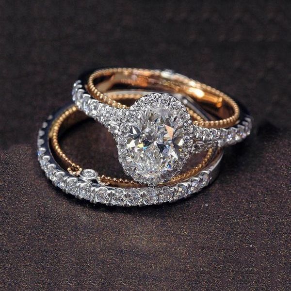 Sanjie's New Silver Plated 14k Rose Gold Diamond Set With Goose Egg Proposal And Engagement Ring_ipsvogv.com