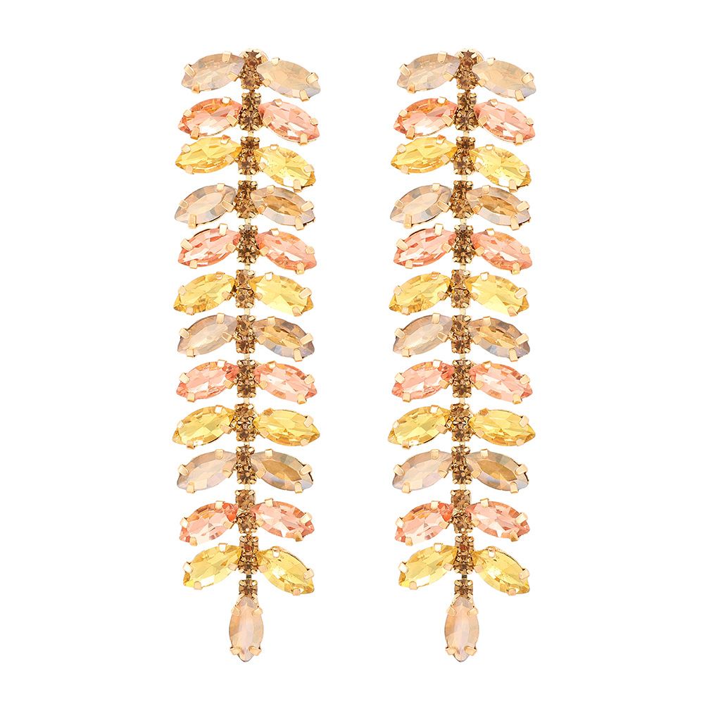 Long Rhinestone Leaf Tassel Earrings Women Catwalk Party Dinner Jewelry Shiny Luxury Earrings_ipsvogv.com
