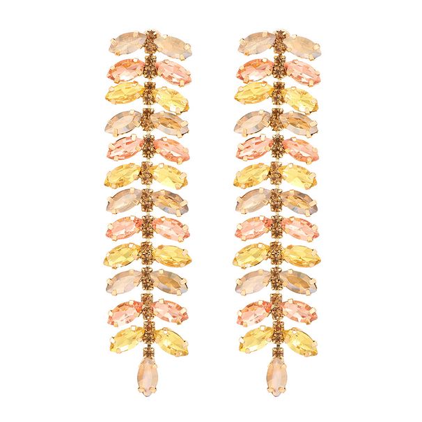 Long Rhinestone Leaf Tassel Earrings Women Catwalk Party Dinner Jewelry Shiny Luxury Earrings_ipsvogv.com