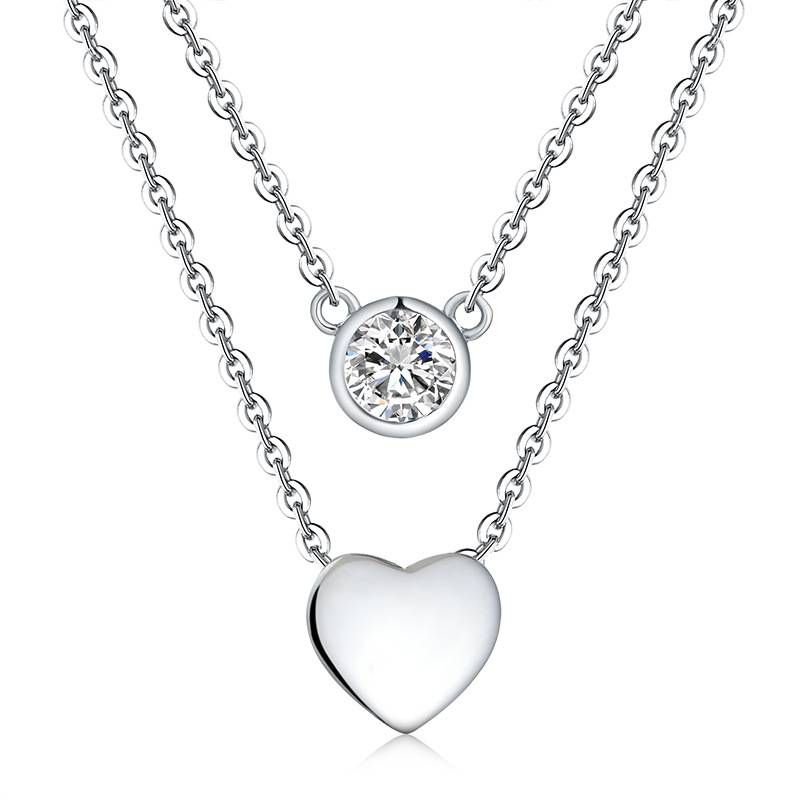 light Love Heart Shaped Zircon Layered Necklaces S Sterg Sier_ipsvogv.com