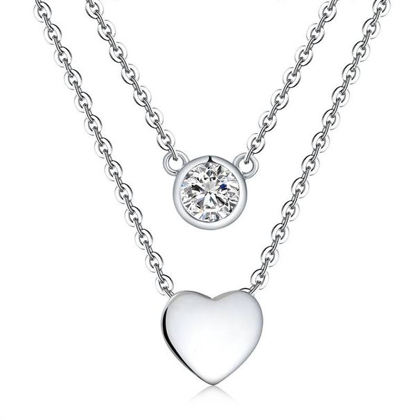 light Love Heart Shaped Zircon Layered Necklaces S Sterg Sier_ipsvogv.com