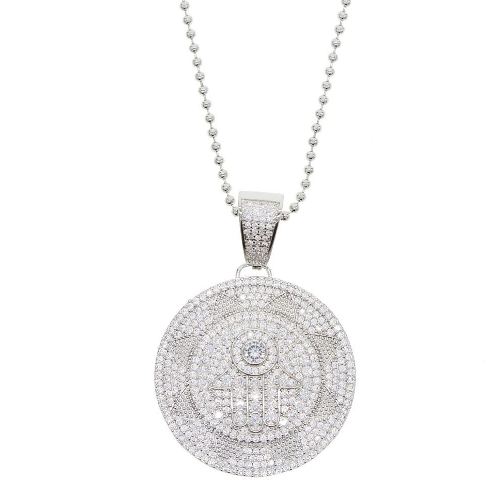 Palm Eye Round Pendant Full Of Diamonds Men And Women Necklace Hip Hop Personality Jewelry Luxury-style Gifts For Friends_ipsvogv.com