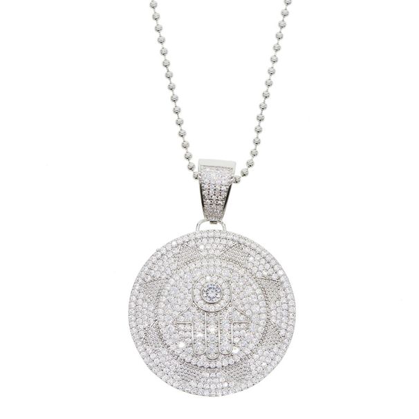 Palm Eye Round Pendant Full Of Diamonds Men And Women Necklace Hip Hop Personality Jewelry Luxury-style Gifts For Friends_ipsvogv.com