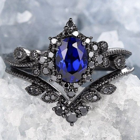Sanjie Luxury Engagement Wedding Couple Pair Fashion Blue Zircon Set Ring_ipsvogv.com