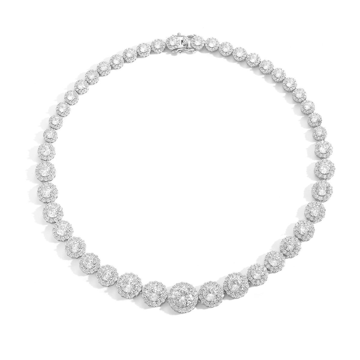 Unisex Jewelry Fashion Hip Hop Gradient Flower Tennis Chain Micro Inlaid Zircon Personality Stacking Versatile Men And Women Trendy Rap Necklace_ipsvogv.com