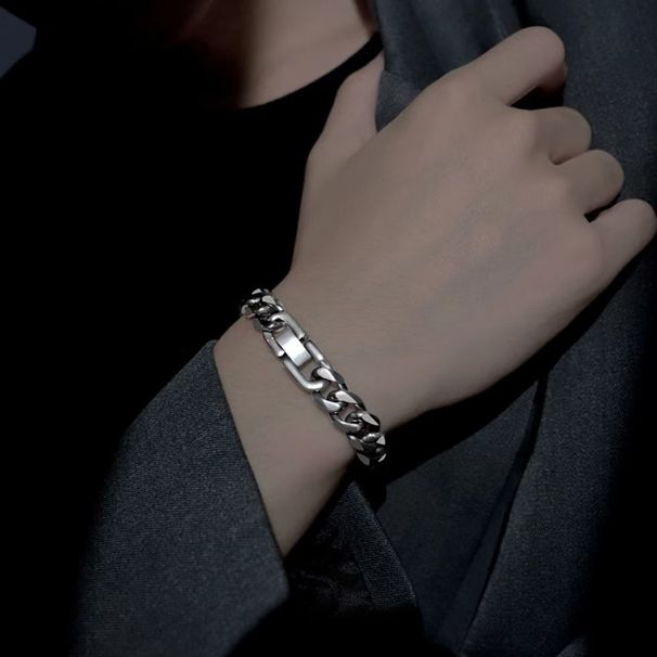 Titanium Steel Cuban Fashion Trend Versatile Ins Style Thick Bracelet Men's Jewelry Clasp Polished Hand Accessory_ipsvogv.com
