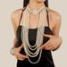 New Fashion Set with Diamond Pearl Flower Necklace Long Sweater Chain Jewelry 8390_ipsvogv.com