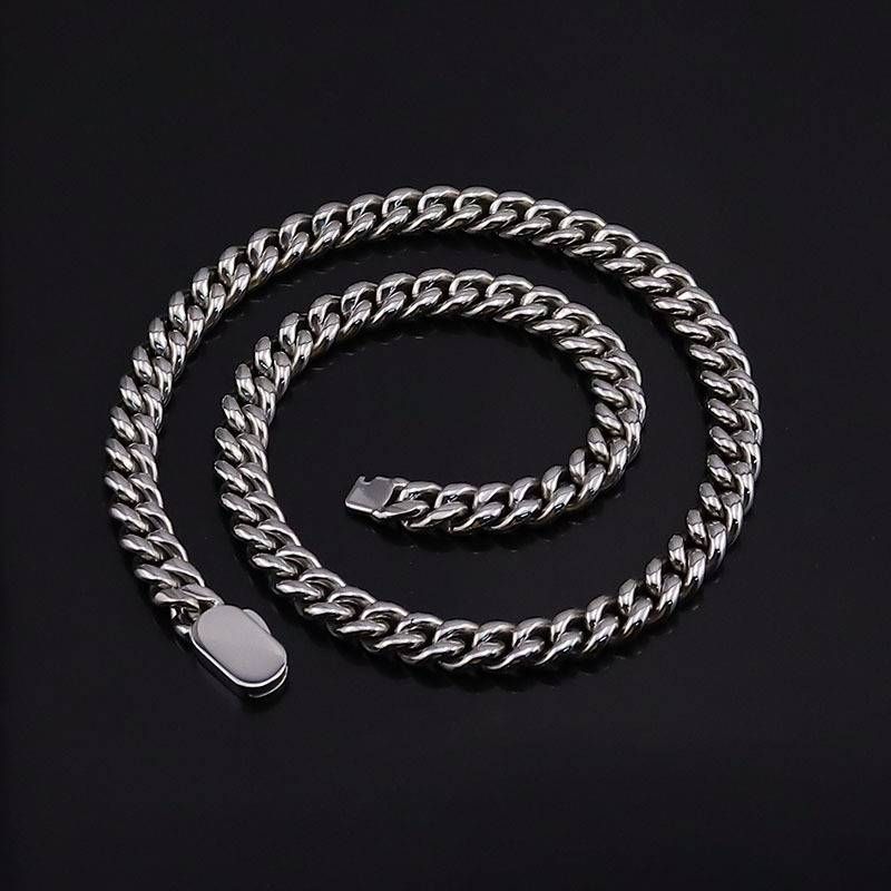 Men's Jewelry Hip Hop Single Sided Spring Buckle Stainless Steel Encryption Round Grinding Chain Cuban Chain Titanium Steel Jewelry Necklace Bracelet_ipsvogv.com
