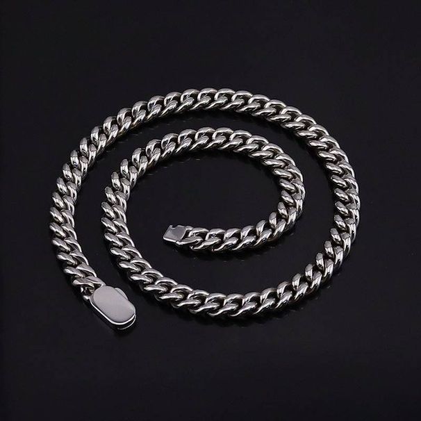 Men's Jewelry Hip Hop Single Sided Spring Buckle Stainless Steel Encryption Round Grinding Chain Cuban Chain Titanium Steel Jewelry Necklace Bracelet_ipsvogv.com
