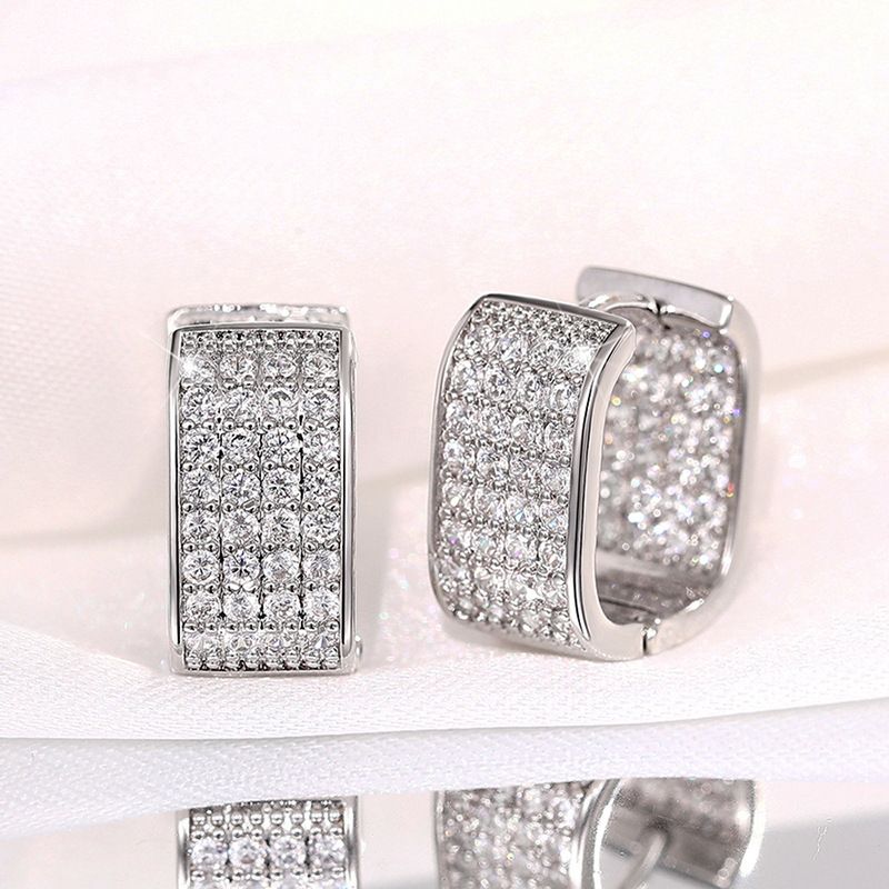 Cao Shi's Micro Inlaid Women's Minimalist New Style Trendy Ear Buckle Geometric Square Double Sided Earrings_ipsvogv.com