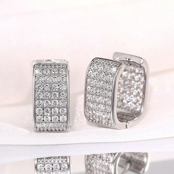Cao Shi's Micro Inlaid Women's Minimalist New Style Trendy Ear Buckle Geometric Square Double Sided Earrings_ipsvogv.com