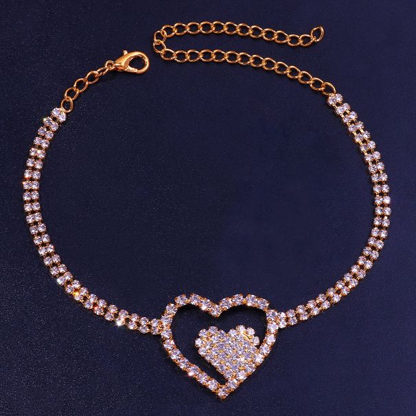 jewelry all-match rhinestone hollow heart-shaped Anklet novel Diamond-embedded double-heart double-row foot decorat_ipsvogv.com