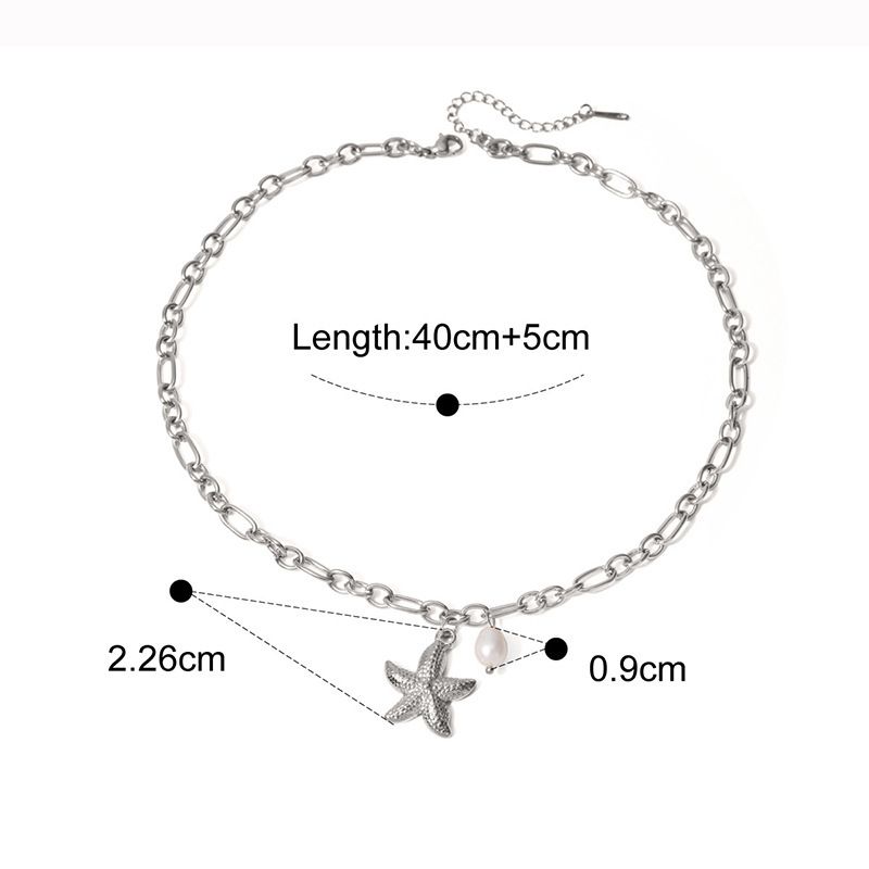 Ins Summer Ocean Gold Starfish Shell Conch Stainless Steel Necklace_ipsvogv.com
