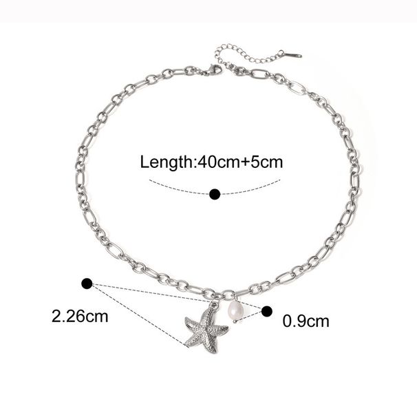 Ins Summer Ocean Gold Starfish Shell Conch Stainless Steel Necklace_ipsvogv.com