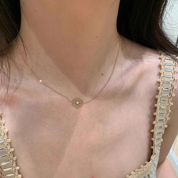 【Little Bud】Gold Beaded Lace Flower Pearl Choker Necklace For Women New Light Luxury High-end Sense Neck Chain Jewelry_ipsvogv.com