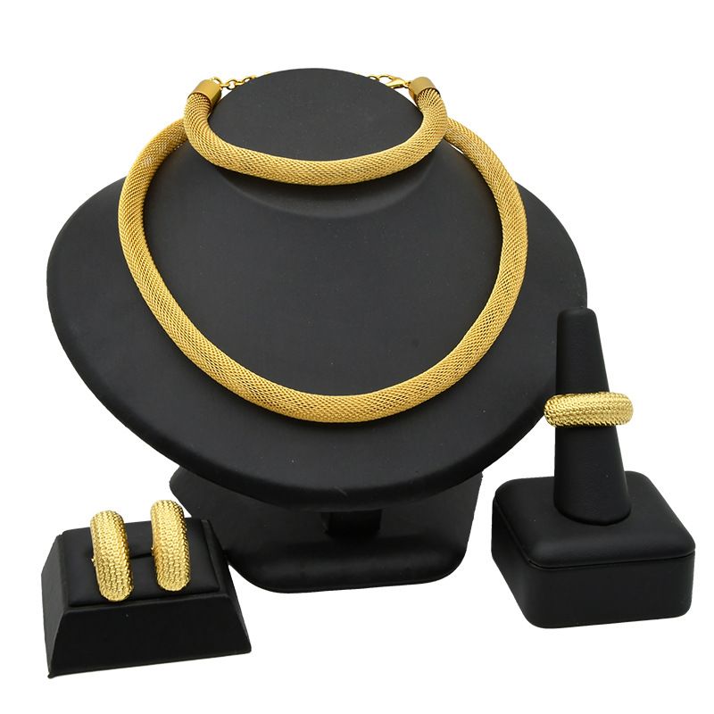 Cross-border Dubai Bridal Necklace Ring Earrings Bracelet Four Piece Set Indian Hot Selling Jewelry Set Wholesale_ipsvogv.com