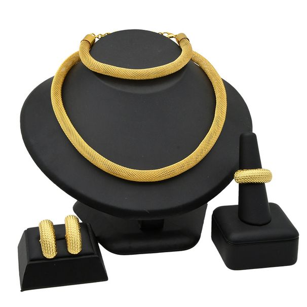 Cross-border Dubai Bridal Necklace Ring Earrings Bracelet Four Piece Set Indian Hot Selling Jewelry Set Wholesale_ipsvogv.com
