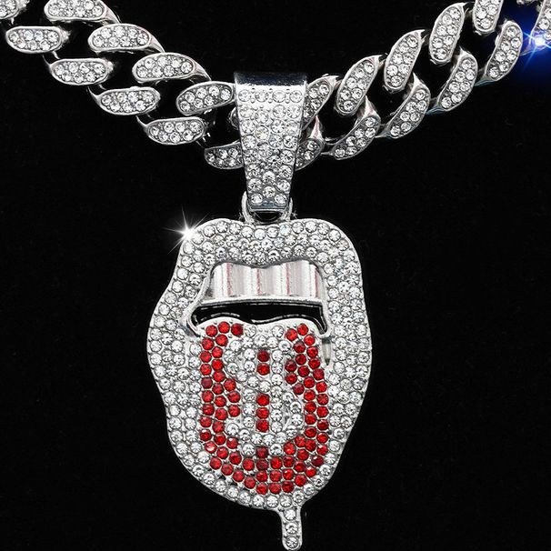 New Fashion Colored Diamond Tongue Sticking Skull Pendant Men Hip Hop Full Diamond Cuban Necklace_ipsvogv.com