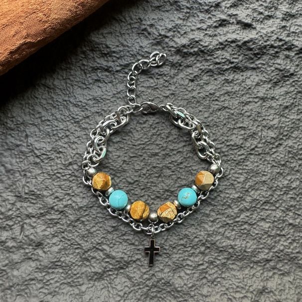 Jiage Patchwork Bracelet For Men, Niche Hip-Hop Stainless Steel Cross Design, High-End Accessory_ipsvogv.com