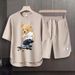 Men's Clothing 2024 Waffle Casual Summer Suit Men's Loose Teen Short sleeved T shirt Shorts Handsome Two piece Suit_ipsvogv.com