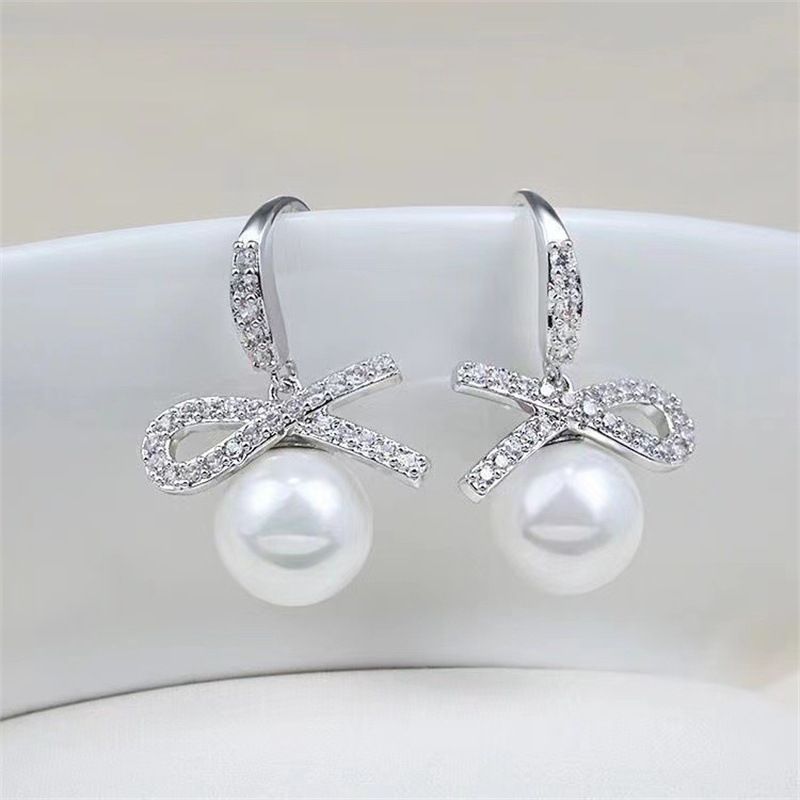 South Korea's Dongdaemun Design Bow Pearl Earrings Temperament Personality All Match Ins Style Ear Jewelry Earrings_ipsvogv.com