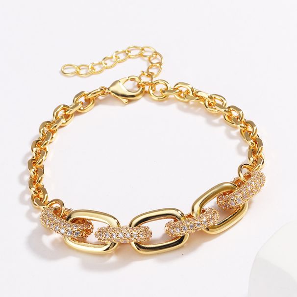 Men And Women's Jewelry Hip Hop Personality Bracelet Full Diamond Copper Metal Bracelet Oval Chain Diamond Bracelet_ipsvogv.com
