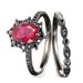 Sanjie Electroplated Gun Black Imitates Natural Mozambique Pomegranate Red Paired Ring For Women_ipsvogv.com