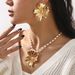 N12265 Jewelry Exaggerated Metal Large Flower Pearl Necklace Earrings_ipsvogv.com