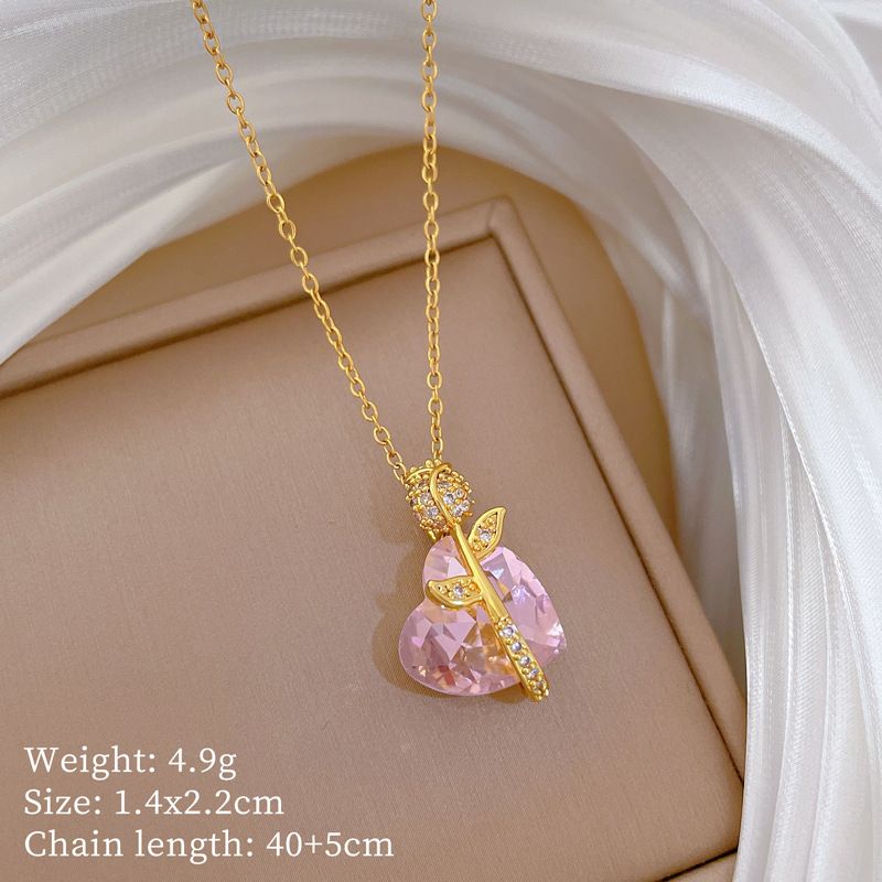 】 Pink 【 Love Rose Fashionable Light Luxury Temperament Gorgeous Full Diamond Necklace Women's Versatile Clavicle Chain 【 】_ipsvogv.com