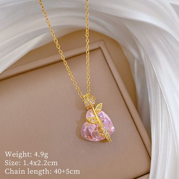 】 Pink 【 Love Rose Fashionable Light Luxury Temperament Gorgeous Full Diamond Necklace Women's Versatile Clavicle Chain 【 】_ipsvogv.com