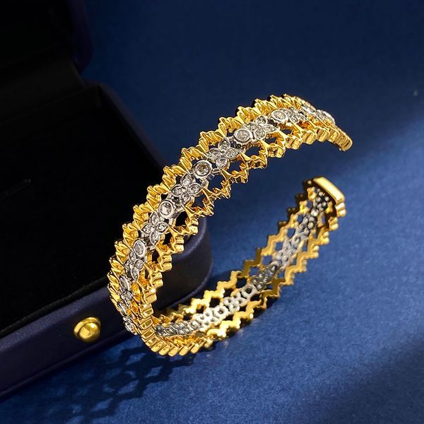 Italy Hollow Clover Designer Bangle Bracelet For Women Sier Bling Lace Sparkling Dia Gold Plated Retro Vintage C_ipsvogv.com