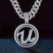 Trendy Personality Letter U Round Pendant Full Diamond 3D Cuban Necklace Nightclub Street Dance Clavicle Chain_ipsvogv.com
