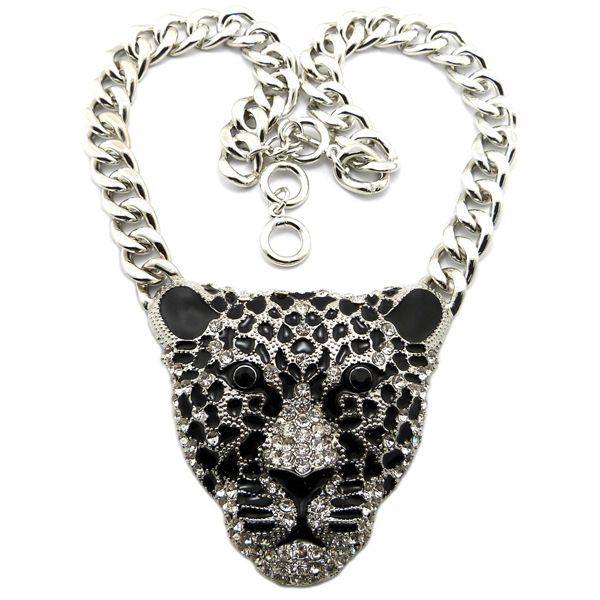 Halloween Queen Accessories Sweater Chain Style Leopard Head Long Knitted Necklace_ipsvogv.com