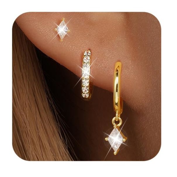 Unisex Brass With Real Gold Plating, Hot Selling Across Stylish Diamond Pendant With Zircon, Three Piece Earrings For Ladies_ipsvogv.com