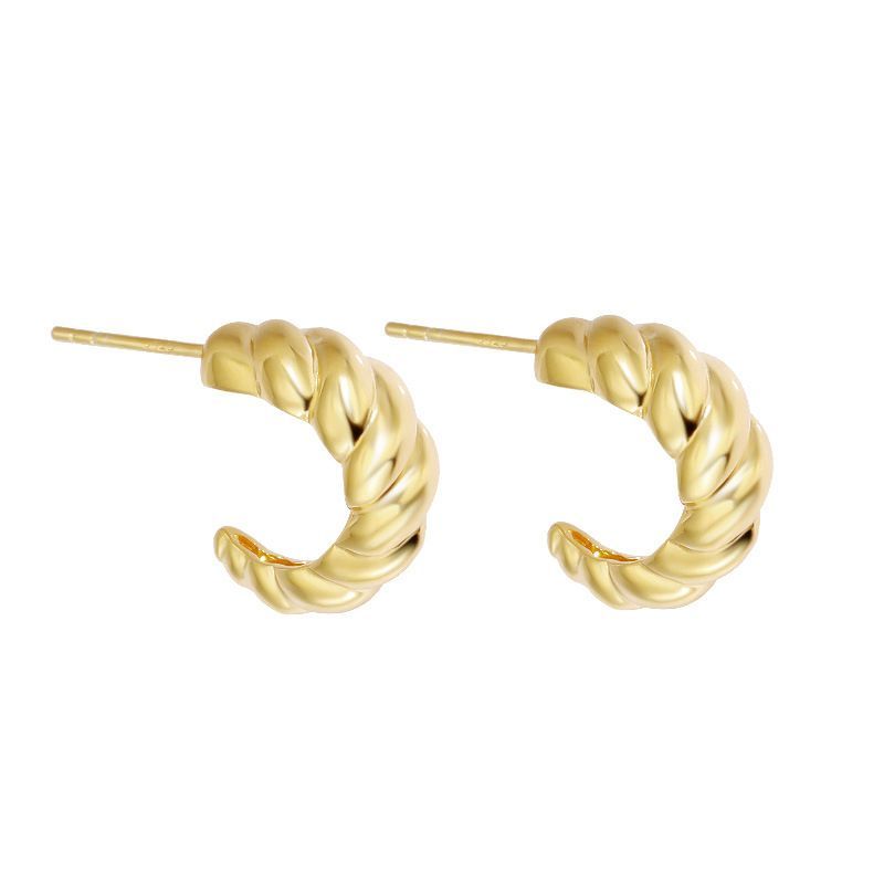 Sterg Sier Plated K Gold Simple Temperament Twist Earrings Women's New Tide Ins_ipsvogv.com