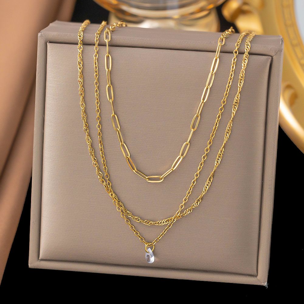 Three Layer Cross Necklace, Female Niche Design, Internet Celebrity Instagram, Cool Style, Titanium Steel Lock Chain,_ipsvogv.com