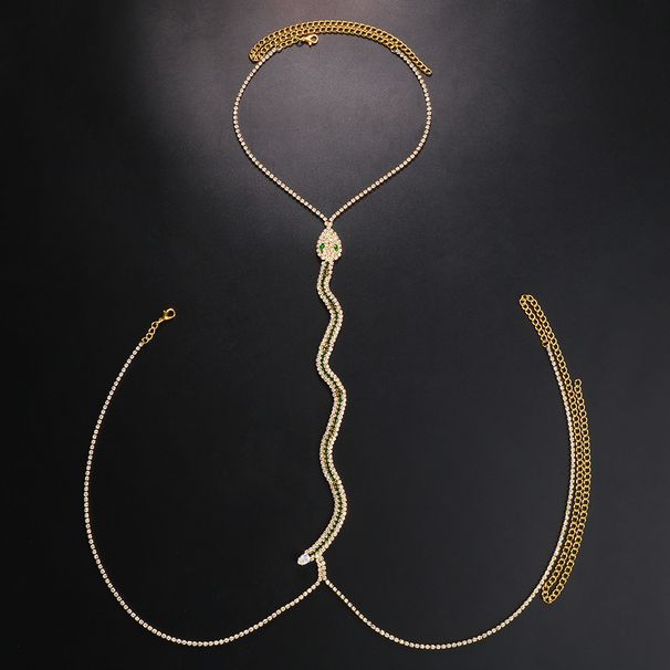 Trendy Snake-shaped Chest Chain Necklace, European And American Exaggerated Full Diamond Body Chain, Cross-border Accessories Body Chain_ipsvogv.com