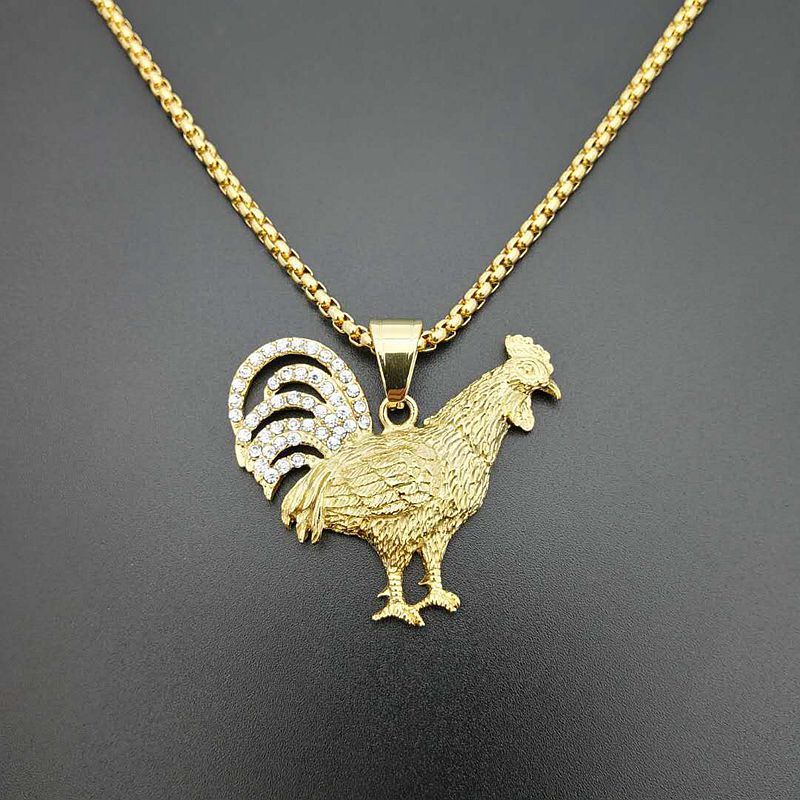 Hip hop hip hop jewelry titanium steel gold plated diamond Gallic rooster pendant_ipsvogv.com